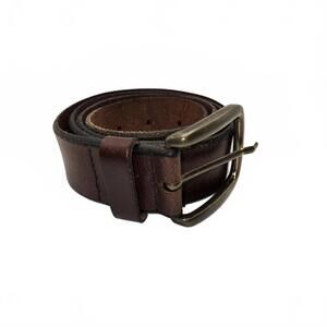 L.L.Bean Men's Brown Leather Belt Size 38 - Made in UK Brass Tone Buckle Rugged